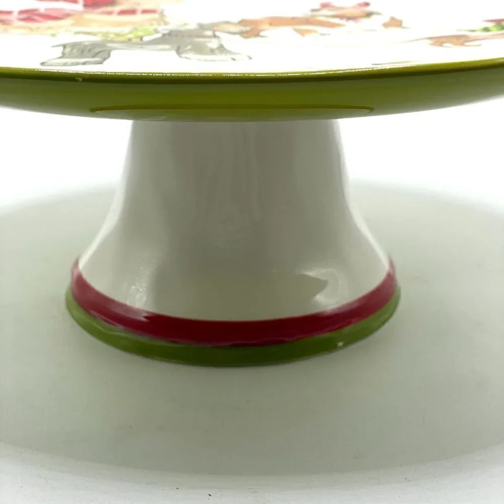 Pier 1 Park Avenue Puppies Christmas Cake Hand Painted Ironstone Dessert Stand